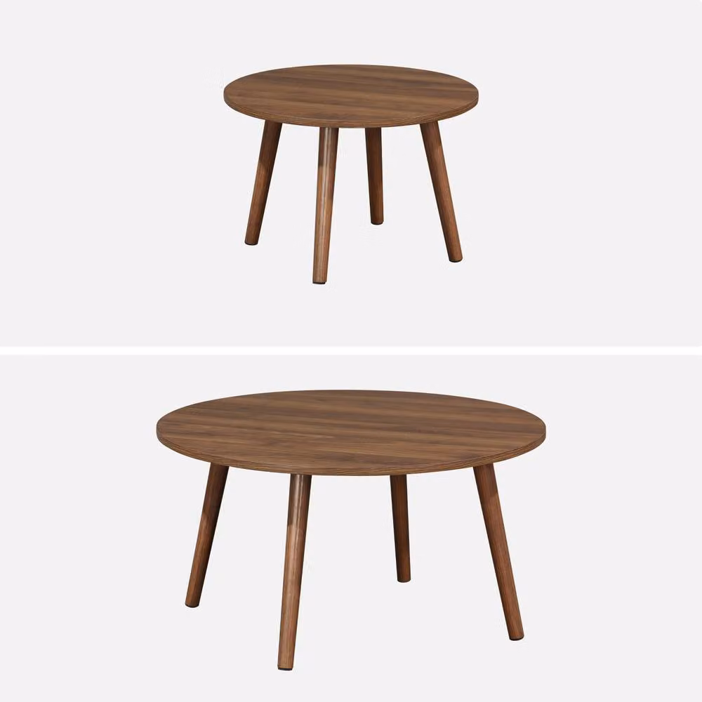sweeek Pair of Round Nesting Coffee Tables with Wood Effect in Brown, W/D/H: 70 x 70 x 38 cm and 70 x 70 x 30 cm – 2