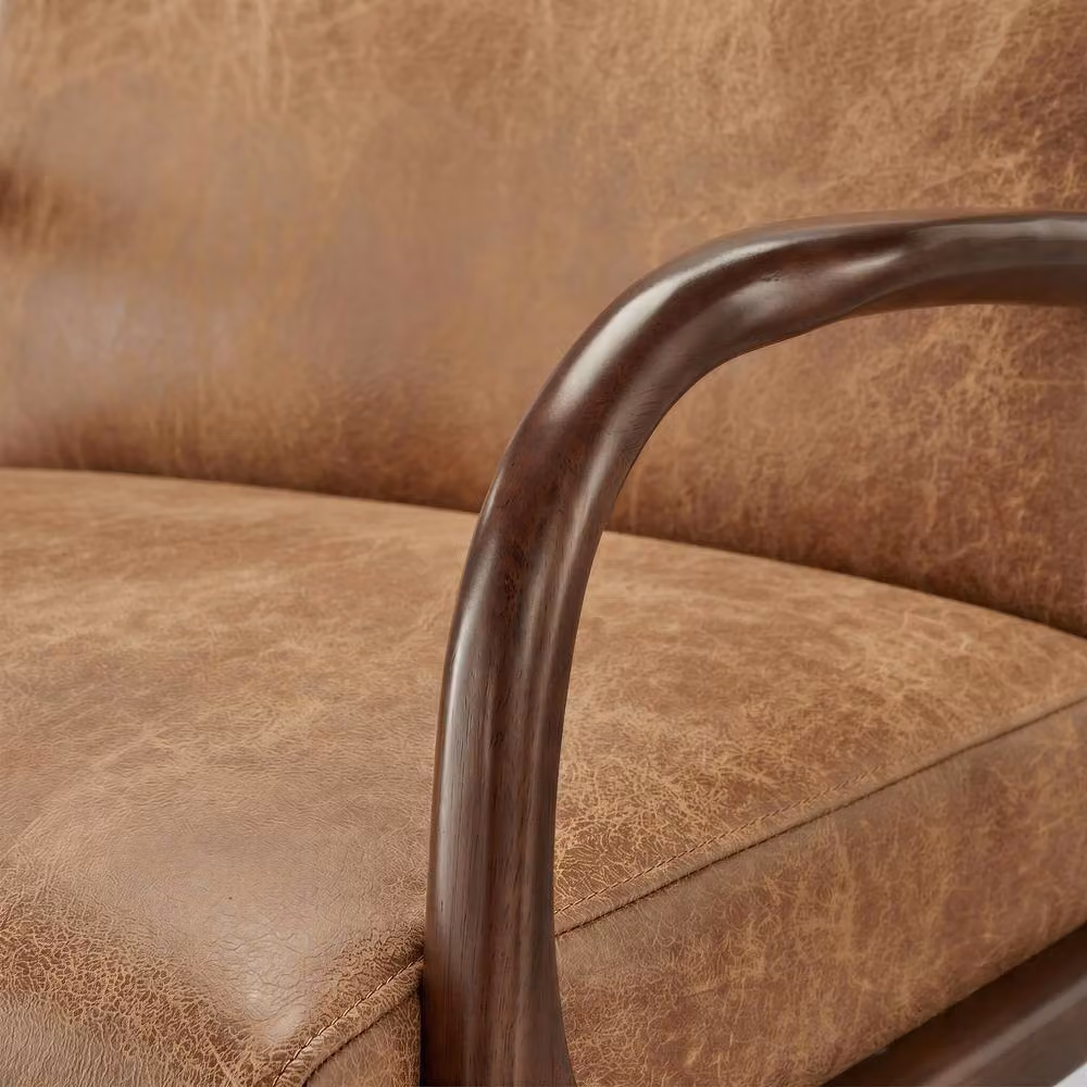 FurnitureboxUK Esmeray Mid Century Modern Accent Chair in Tan Faux Leather with Solid Rubberwood Frame – 3