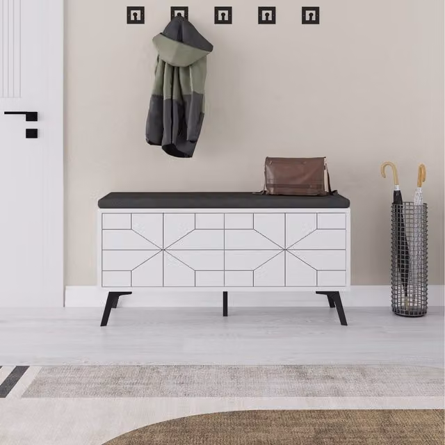 Decortie Dune Modern Geometric Shoe Bench Storage in White