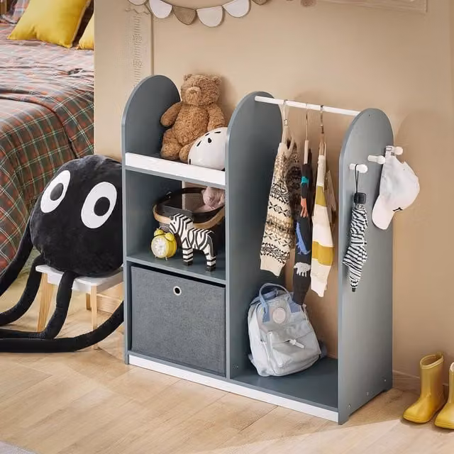 SoBuy Modern Childrens Wardrobe with Clothes Rail in Matt Grey