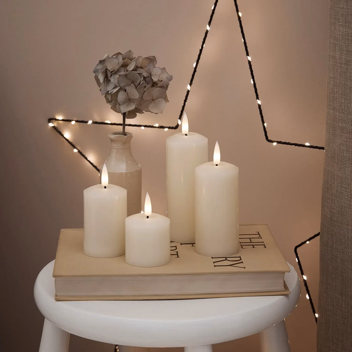 TruGlow Ivory Slim Pillar Candles with Remote Control, Flicker Effect and Timer, Set of 4