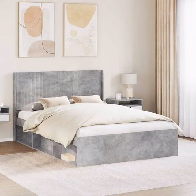Berkfield Home Modern Upholstered Bed Frame with Headboard and Side Storage Compartments in Grey, W: 135 cm, L: 190 cm