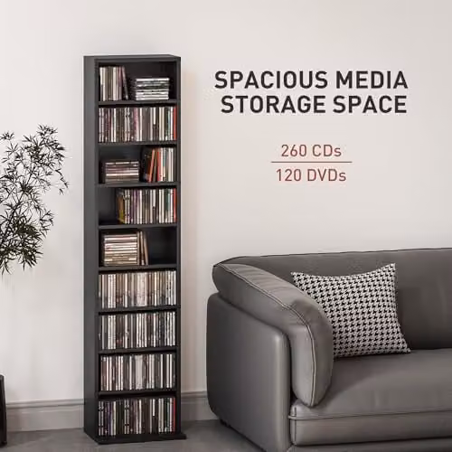 HOMCOM Black Media Storage Unit with 9 Compartments and Adjustable Shelves, W/D/H: 140 x 33 x 24 cm – 3