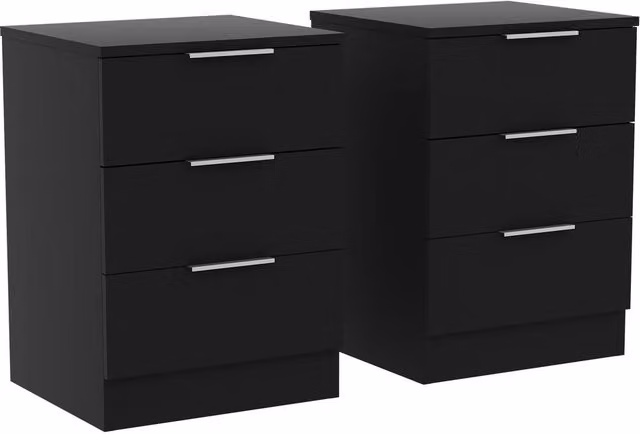 HD Designs Trega Set of 2 Three Drawer Bedside Chests in Black