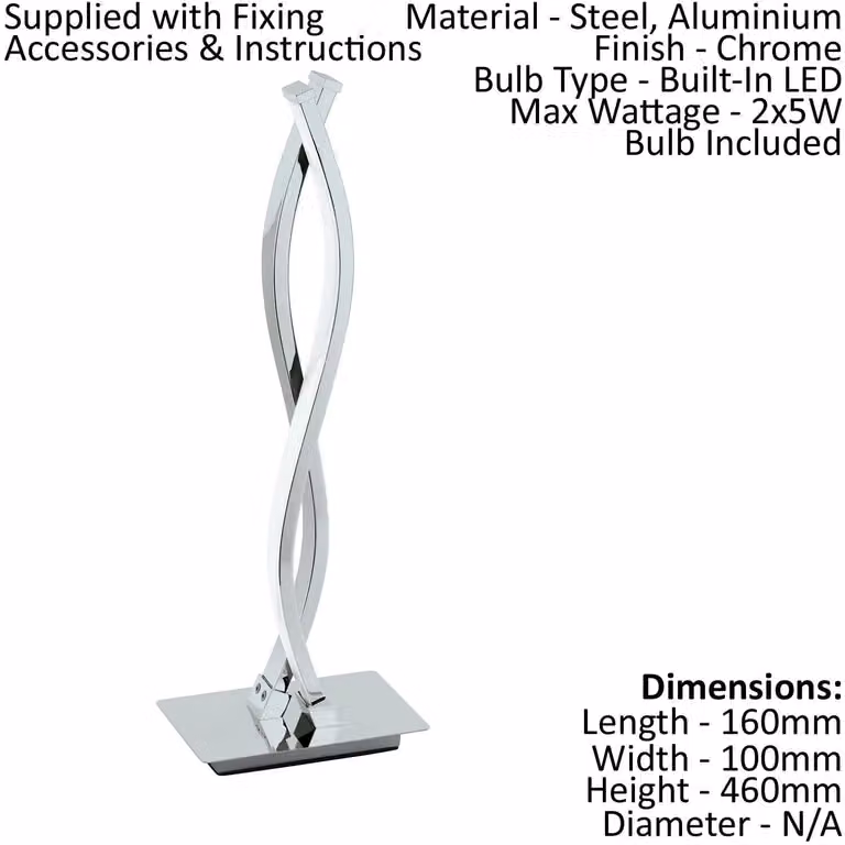 Loops 2 Pack Modern Table Lamps with Chrome Shade and White Plastic Base, LED Bulbs Included