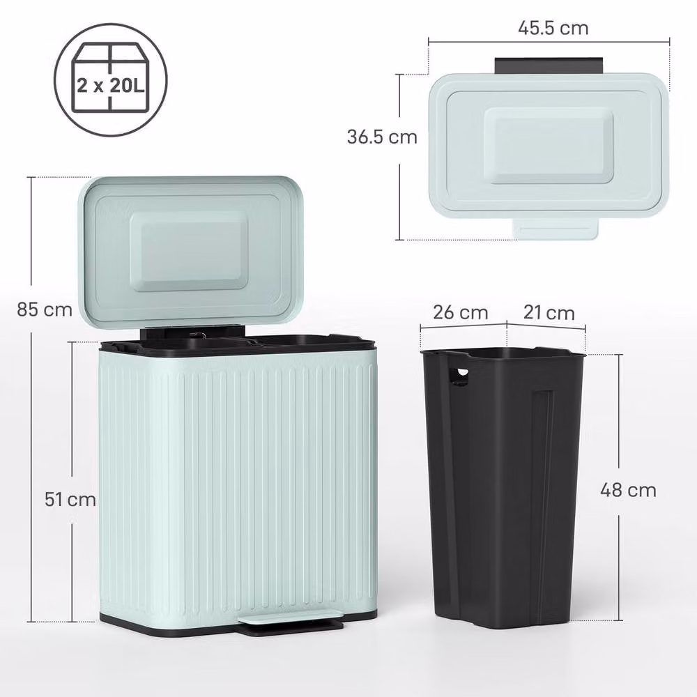 EONLION Green Double Kitchen Bin with Soft-Close Lids and Pedal Operation, 2 x 20L – 2