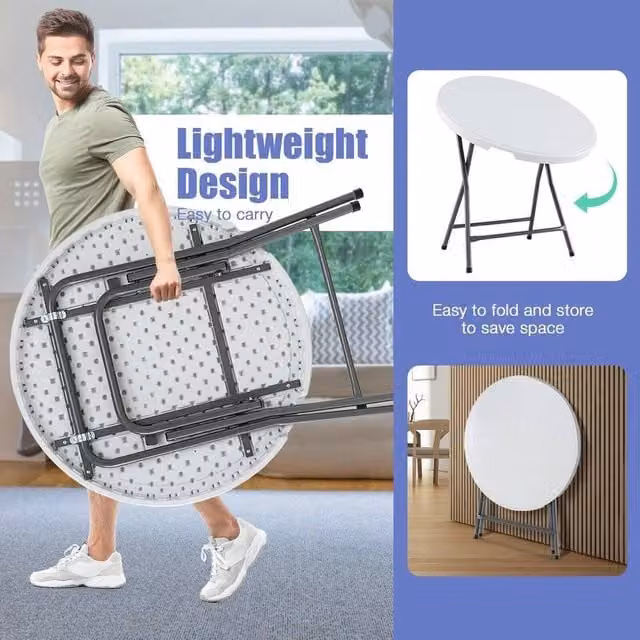 FORGEVIO Round Foldable Plastic Table in White, Diameter: 81 cm – 1