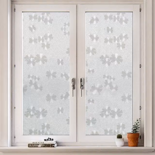 Livingandhome Self Adhesive Transparent White Privacy Film for Glass Windows