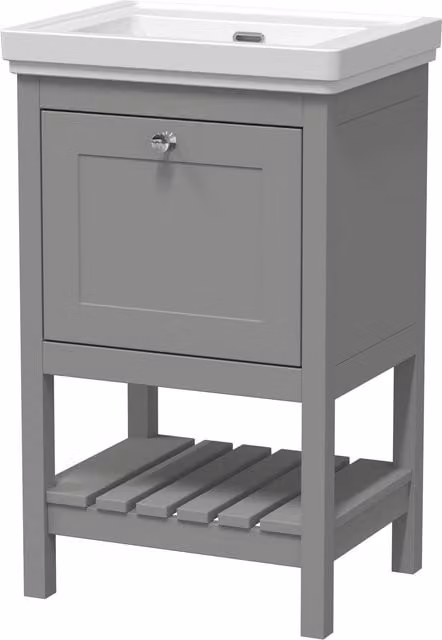 Balterley Bathroom Floor 1 Drawer Vanity and 0 Tap Hole Basin, Cool Grey, W: 53.1 cm – 1