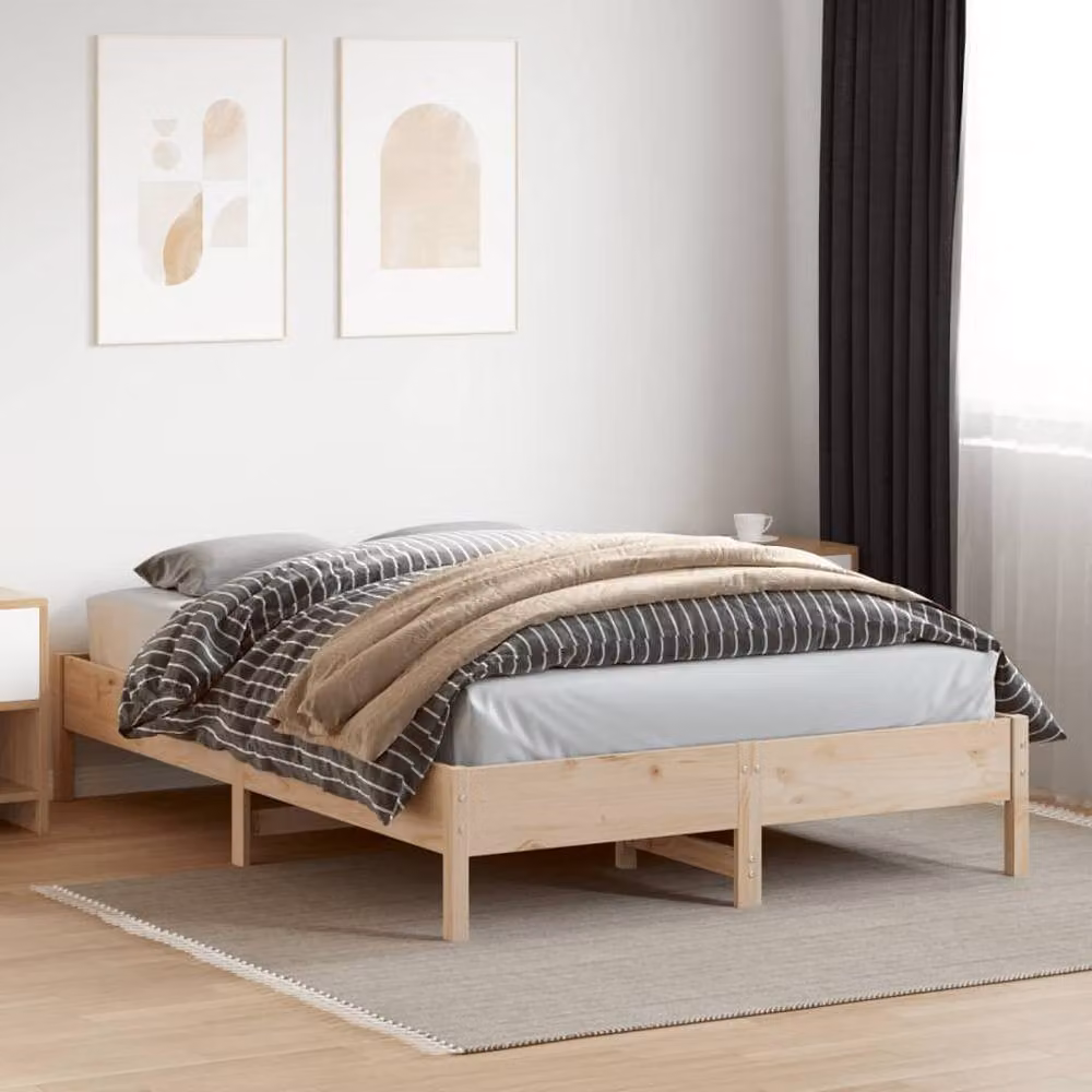Berkfield Home Solid Wood Pine Bed Frame in Natural, W: 140 cm, D: 200 cm – 2
