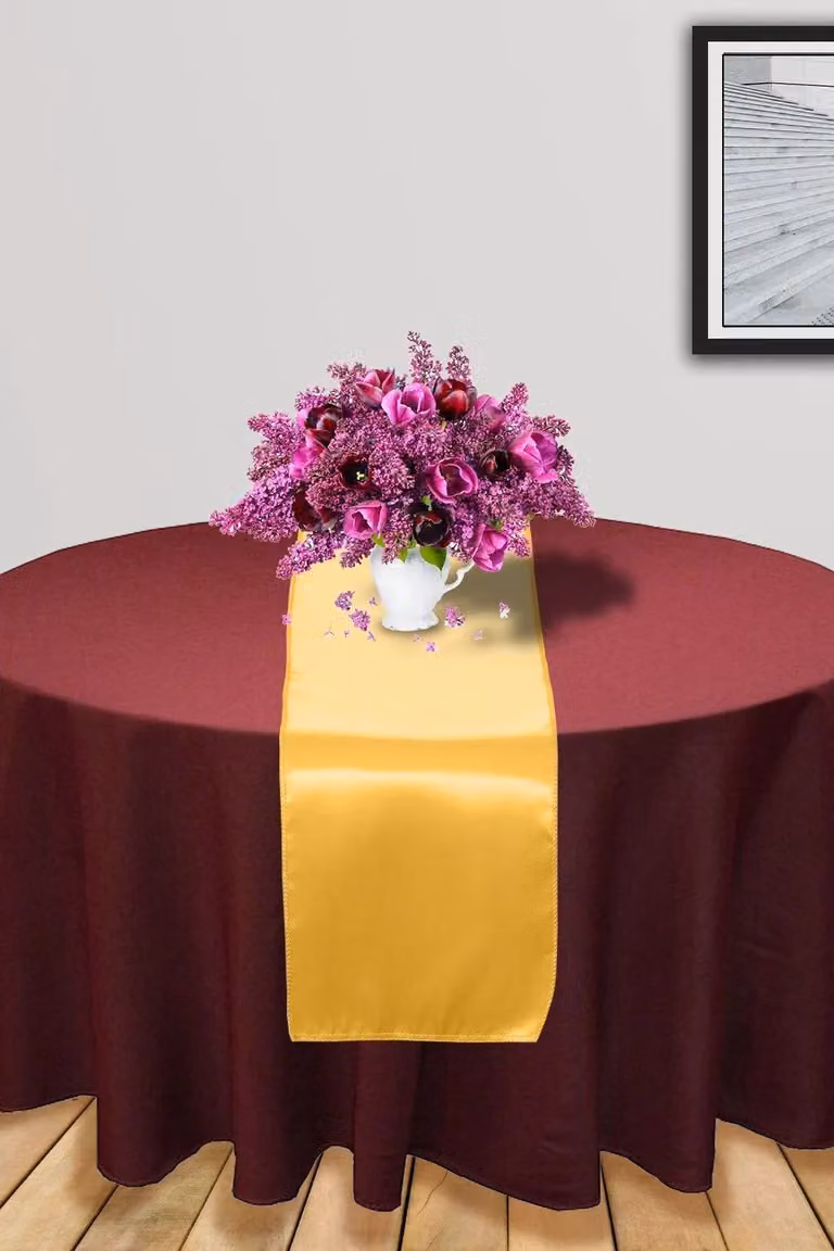 Neel Blue Satin Table Runner in Blue and Gold, W: 28 cm, L: 275 cm