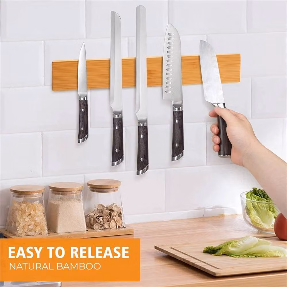 EONLION Wall-Mounted Wooden Kitchen Block Rack Holder in Brown, Width: 100 cm – 3