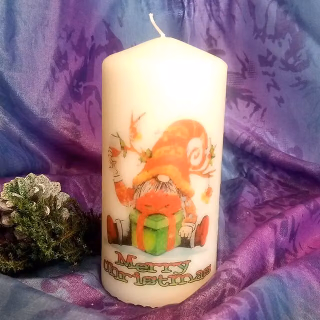 Viki Christmas Pillar Candle Gnomes in White, Height: 20.32 cm