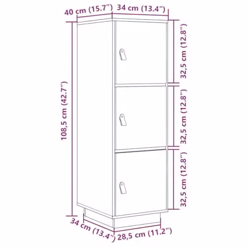 vidaXL Modern Highboard in Honey Brown Solid Pine Wood, W/D/H: 34 x 40 x 108.5 cm – 3