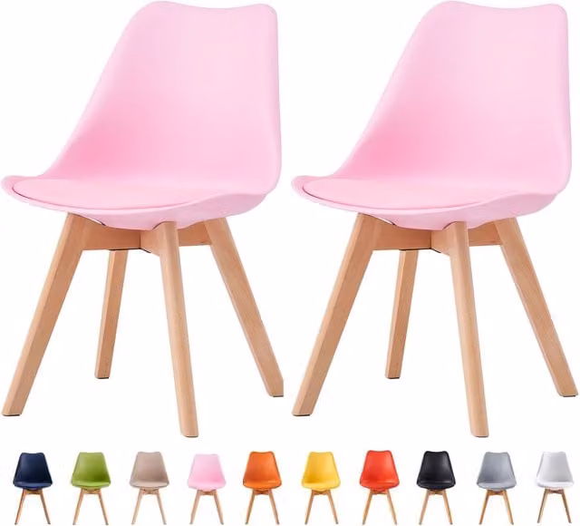 MCC Direct Eva Set of 2 Pink Fabric Dining Chairs with Pine Wood Legs
