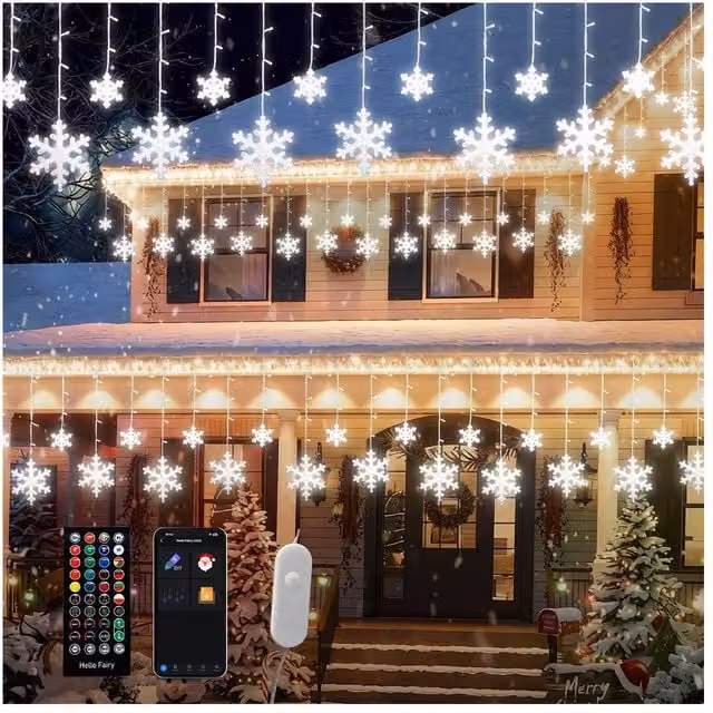 Bright Zeal Smart Snowflake Icicle Lights, 156 RGB LEDs with 12 Drops, White, 12ft – 1