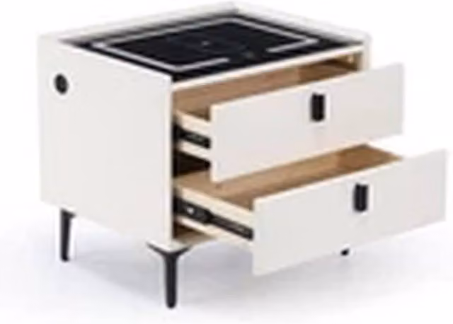 EONLION Smart LED Bedside Table with Wireless and USB Charging and 2 Drawers in White