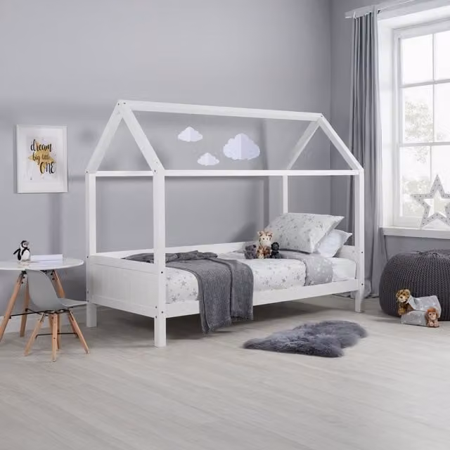 Birlea Scandinavian Solid Wood Single Bed in White, W/D/H: 90 x 190 cm