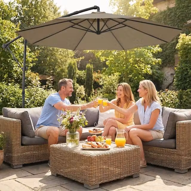 Outsunny 3m Freestanding Cantilever Garden Parasol in Beige and Brown with Metal Frame