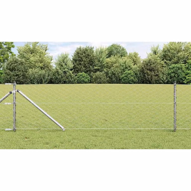 Berkfield Home Silver Galvanised Steel Hexagon Wire Mesh Fence, H: 60 cm x L: 50 m