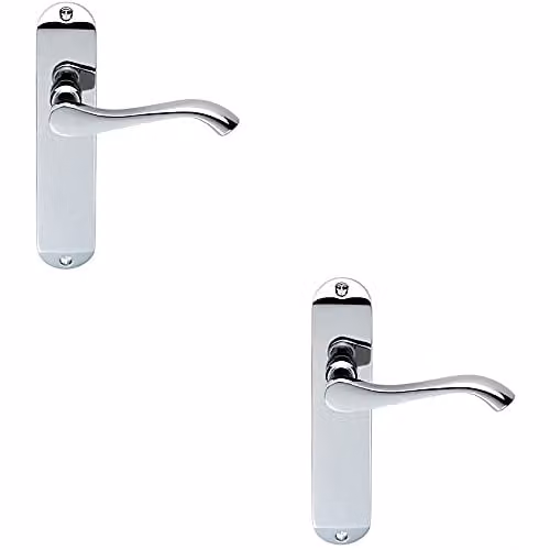 Loops 2 Pack Curved Handle on Chamfered Latch Backplate in Polished Chrome, W: 180 mm, H: 40 mm