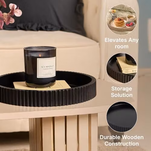 OHS Modern Ribbed Round Decorative Tray in Black, Diameter: 28 cm – 4