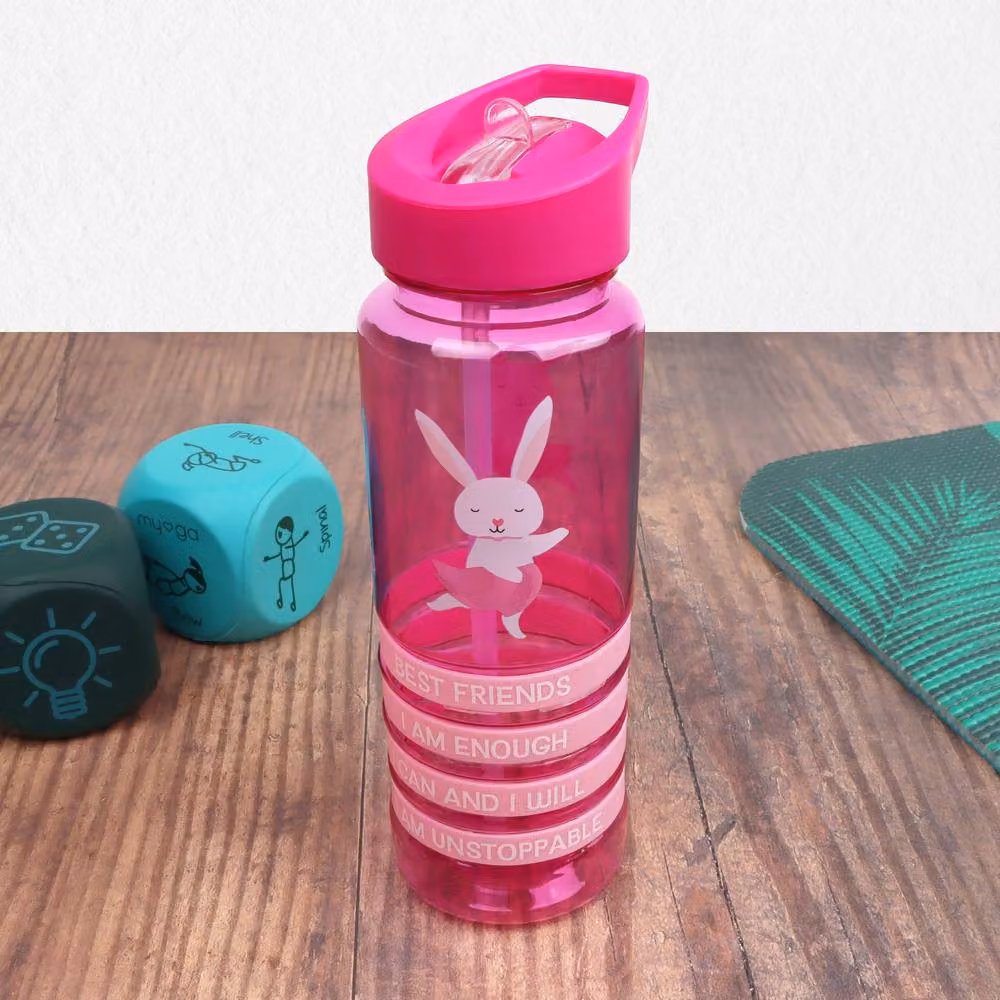 Myga Kids Wristbands Water Bottle with Straw, Pink, 650ml – 2