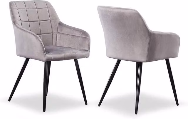 Life Interiors Set of 2 Camden Velvet Dining Chairs in Grey