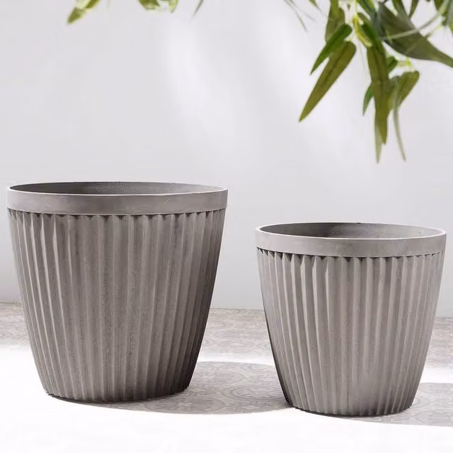 Wyld and Coco Taupe Round Fibre-Clay Planter, Grey, Diameter: 36 cm – 1