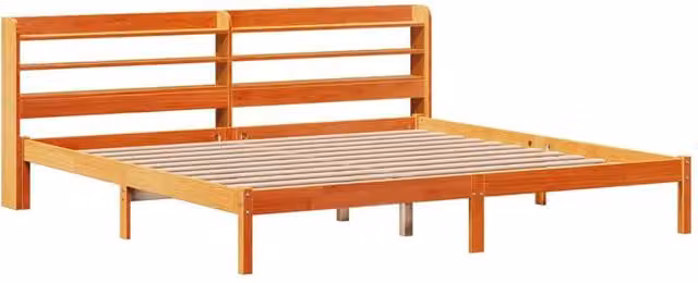 Berkfield Home Beautiful Solid Wood Bed Frame with Headboard and Side Compartments in Wax Brown, W/D/H: 200 x 82 x 210 cm – 1