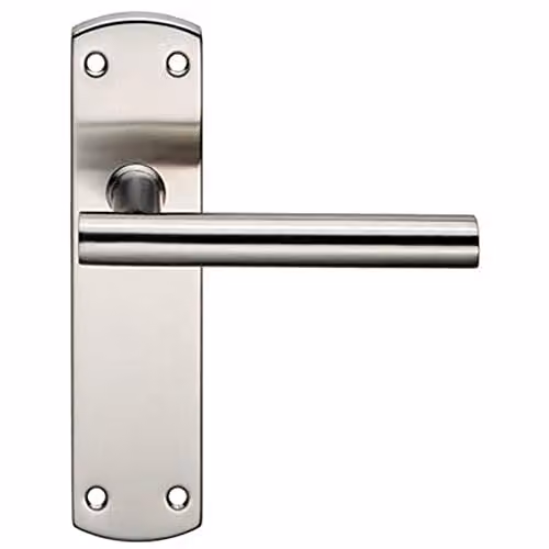 Loops Mitred T-Bar Lever Door Handle on Latch Backplate in Brushed Stainless Steel Silver, W: 172 mm, H: 44 mm