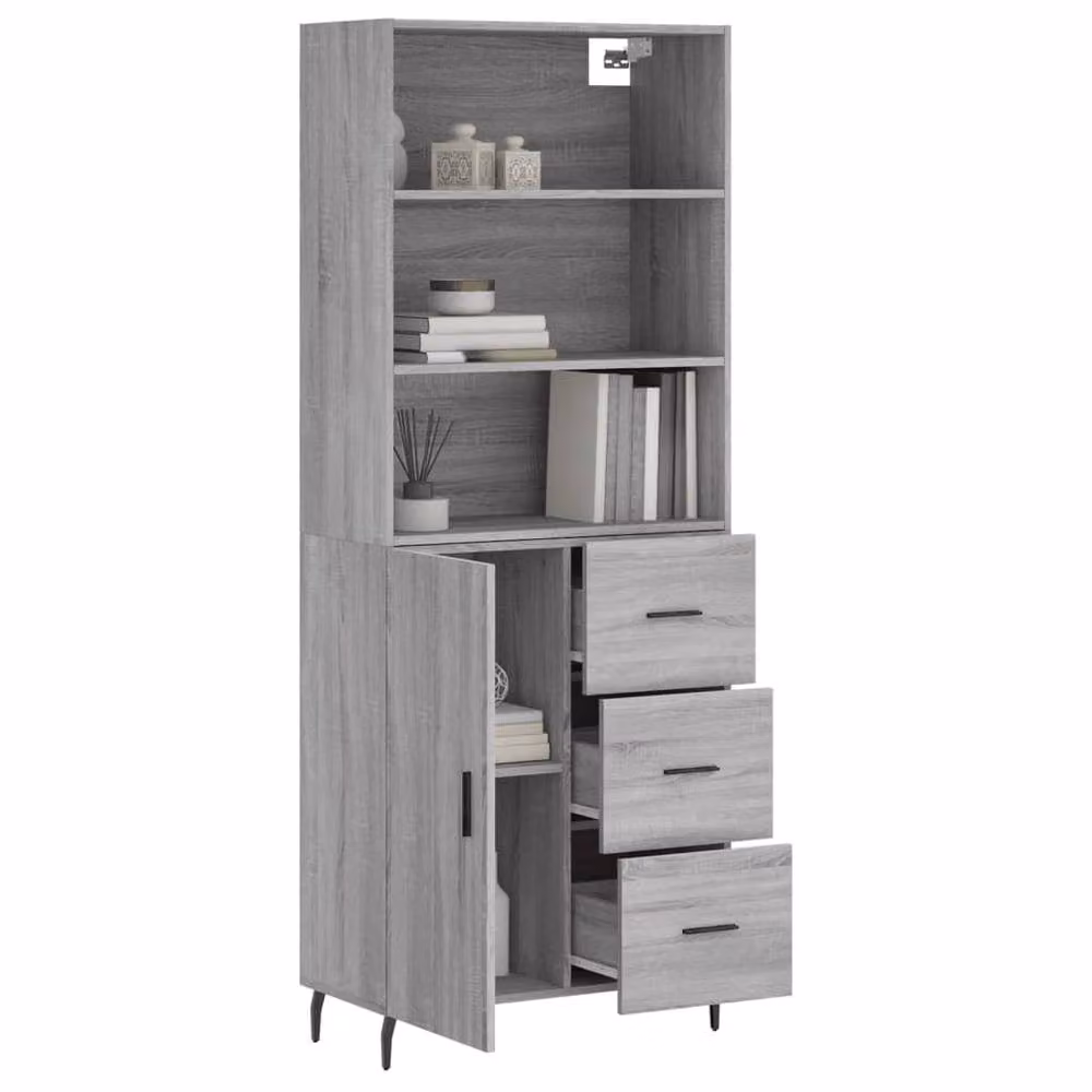 Berkfield Home Grey Sonoma Modern Highboard with Hinged Doors and Internal Shelves, W/D/H: 69.5 x 34 x 180 cm – 3