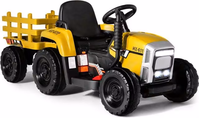 COSTWAY Kids Electric Ride on Tractor and Trailer with Light and Sound in Yellow