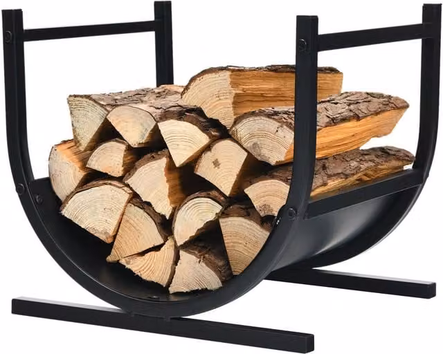 Costway U-Shaped Metal Firewood Log Rack and Wood Storage Holder in Black – 1