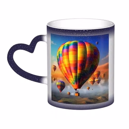 Oudrspo Hot Air Balloons Heat Sensitive Colour Changing Ceramic Coffee Mug, Red