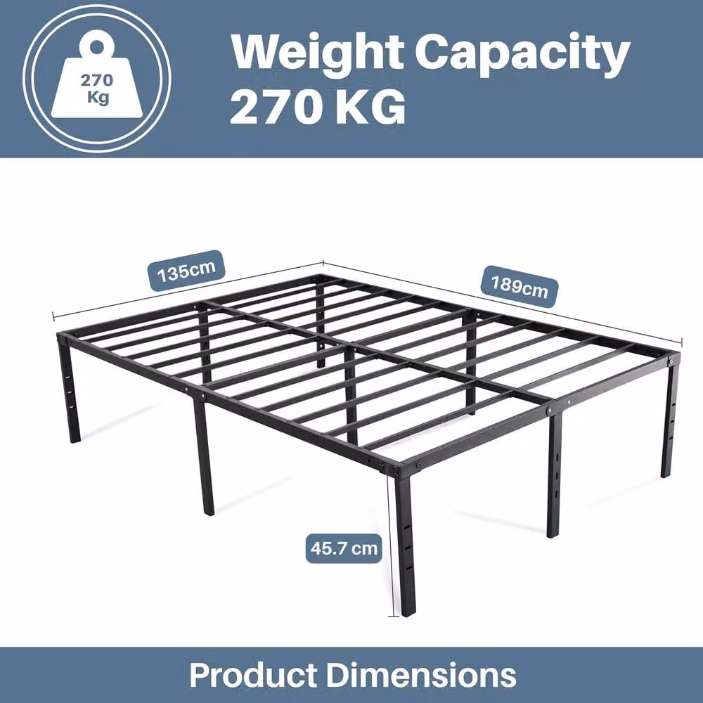 Denny Modern Metal Double Bed Frame in Black, W/D/H: 140 x 200 cm – 2