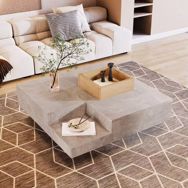 ModernLuxe Grey Coffee Table with Removable Storage Box and Side Table Design, W/D/H: 72 x 72 x 30 cm – 1