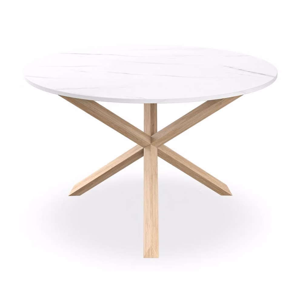 More4Homes Malvern Round Dining Table and 4 Anika Grey Velvet Chairs Set with Marble Top and Solid Oak Legs, Diameter: 120 cm, Height: 75 cm – 2
