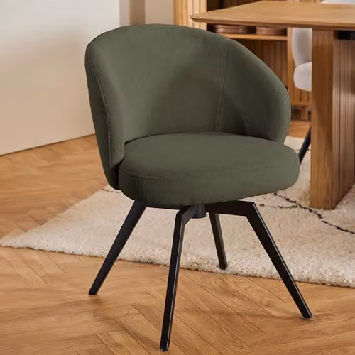Furniture To Go Soli Round Dining Table in Oak and Black with 4 Darlene Green Swivel Chairs, W/D: 120 x 75 cm – 6