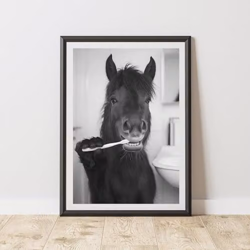 60 Second Makeover Horse Brushing Teeth Animal Print Paper Poster, A3, Multicolour