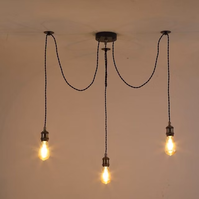 Kairui Lighting 3-Light Spider Pendant Ceiling Light in Black and Gold/Brass with E27 Bulbs Included, Height: 130 cm – 1