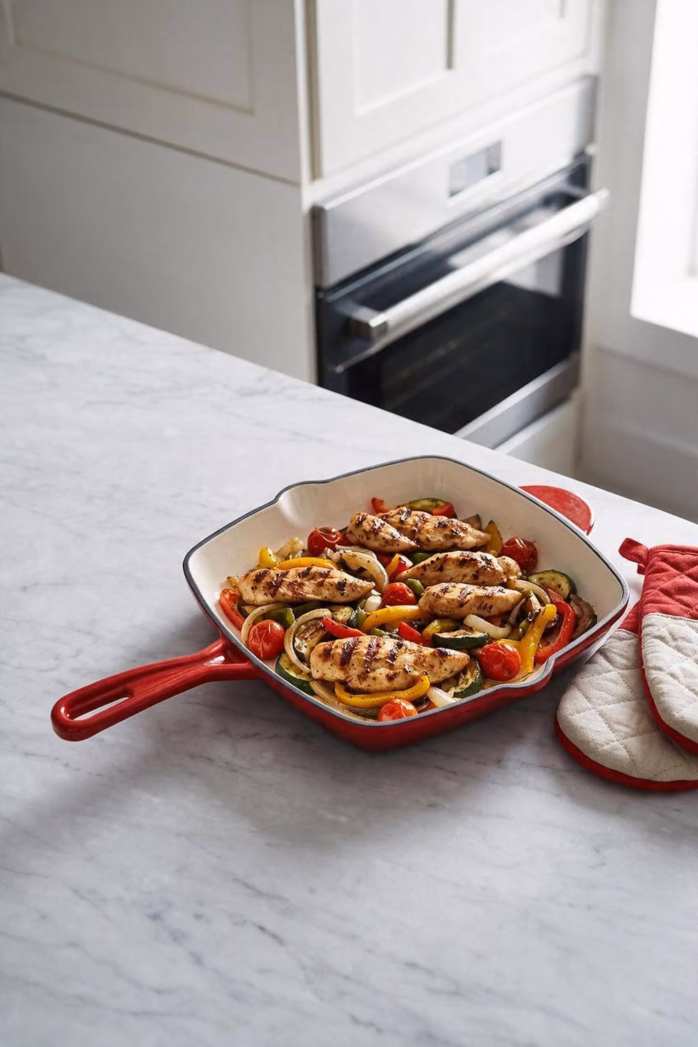 ExtraStar Enamelled Cast Iron Frying Pan with Pouring Spout in Red – 4