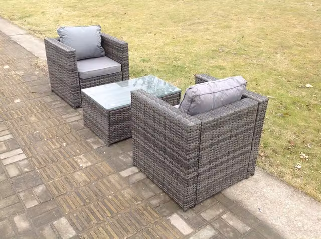 Fimous Dark Grey Rattan Garden Furniture Set with Oblong Coffee Table and Chairs