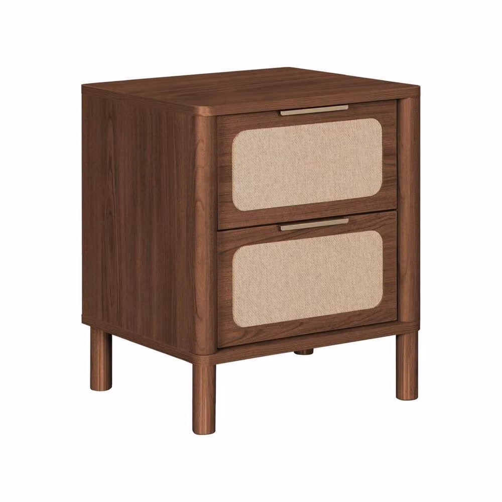 sweeek Vintage Bedside Table with 2 Drawers, Wood and Rattan Design in Dark Brown and Gold – 2