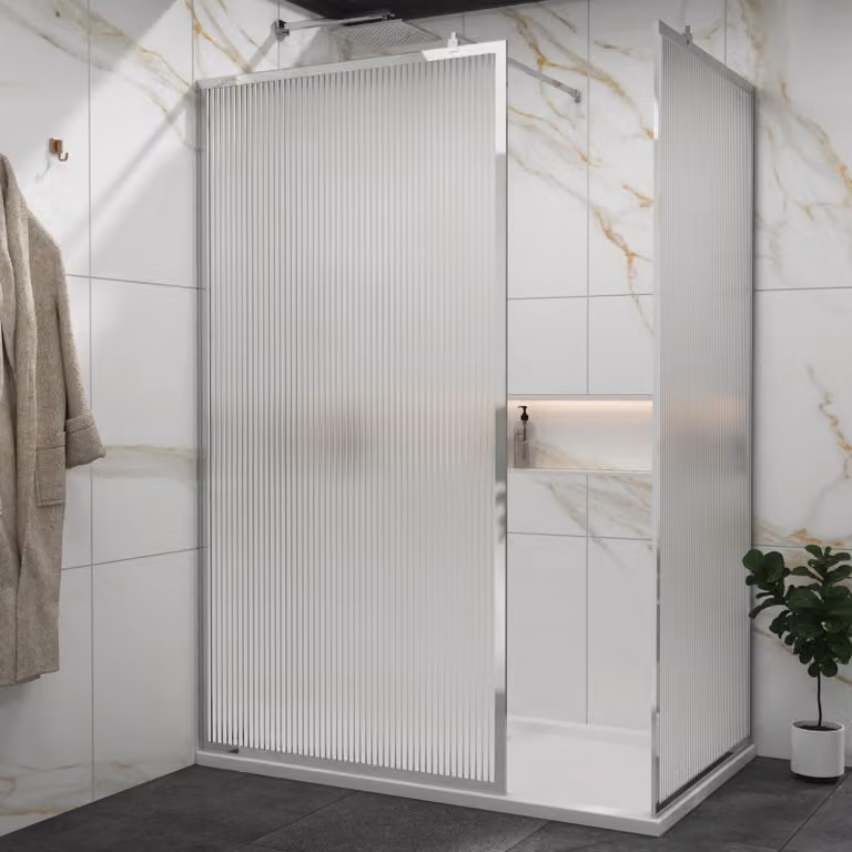 Royal Bathrooms Luxor Walk In Fluted Shower Enclosure with Tray and Chrome Frame, W/D: 120 x 70 cm, 8mm Easy Clean Glass