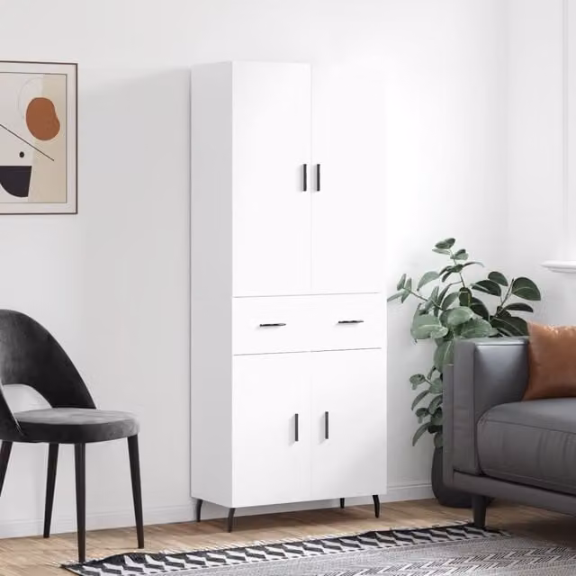 Berkfield Home Modern White Matt Highboard with Hinged Doors and Internal Shelves, W/D/H: 69.5 x 34 x 180 cm – 1