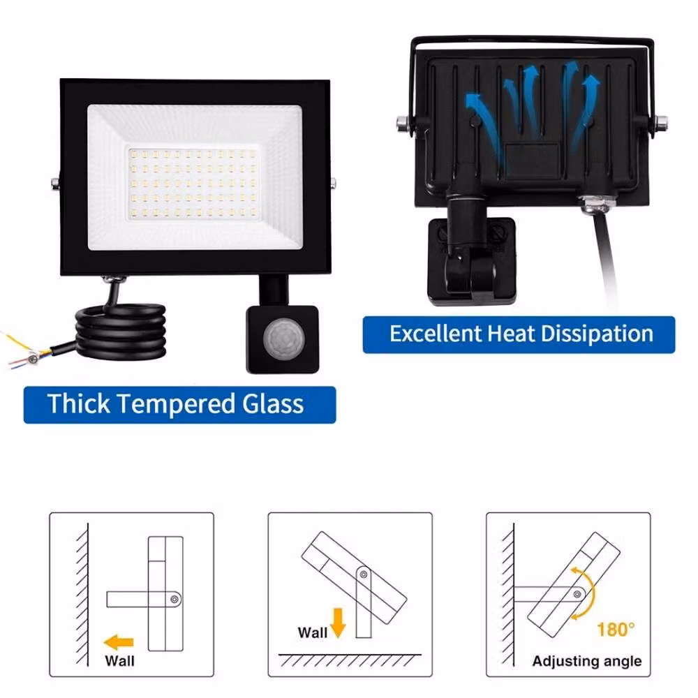 Kelvenix 100W LED PIR Motion Sensor Floodlight, Black Outdoor Garden Wall Lamp – 5