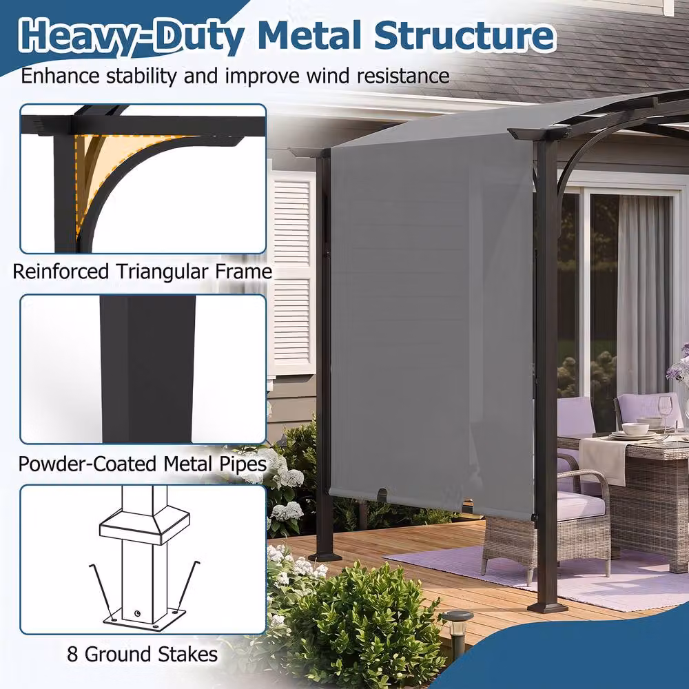 Gymax Retractable Arched Garden Pergola with Grey Canopy – 9
