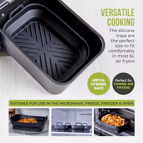 Tower Set of 2 Black Rectangular Foldable Silicone Loaf Tins – 3