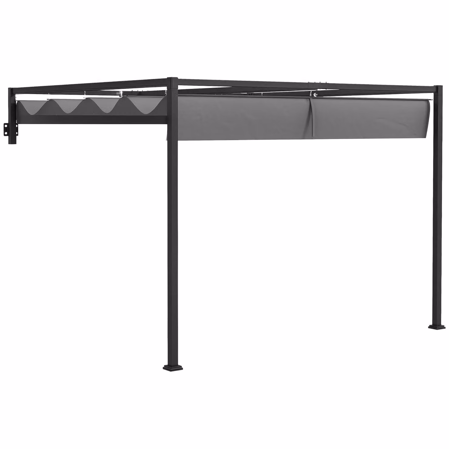 OUTSUNNY Wall Mounted Lean-to Pergola with Retractable Sun Shade Canopy in Matt Grey, W/D/H: 397 x 220 x 285 cm – 2